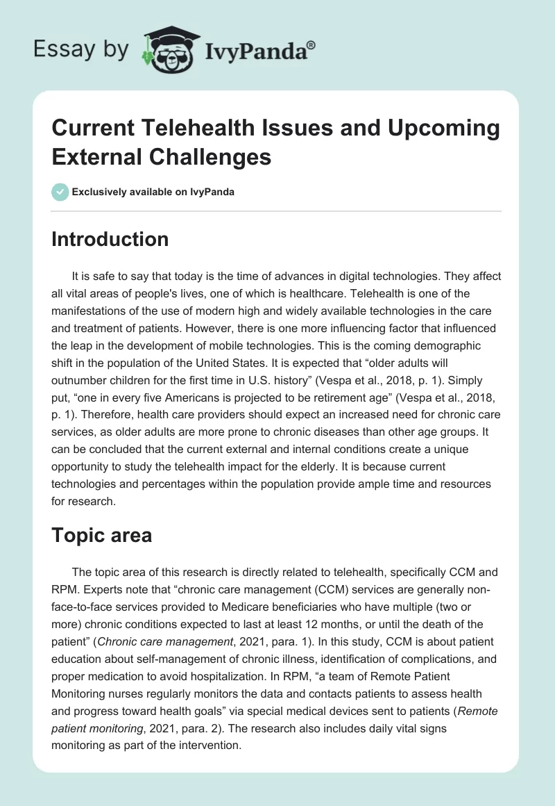 Current Telehealth Issues and Upcoming External Challenges. Page 1