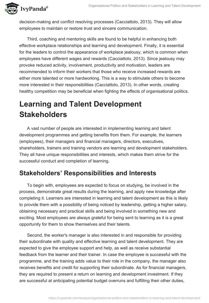 Organisational Politics and Stakeholders in Learning and Talent Development. Page 3