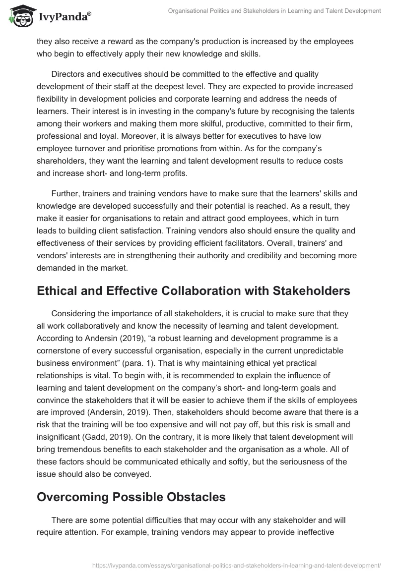 Organisational Politics and Stakeholders in Learning and Talent Development. Page 4