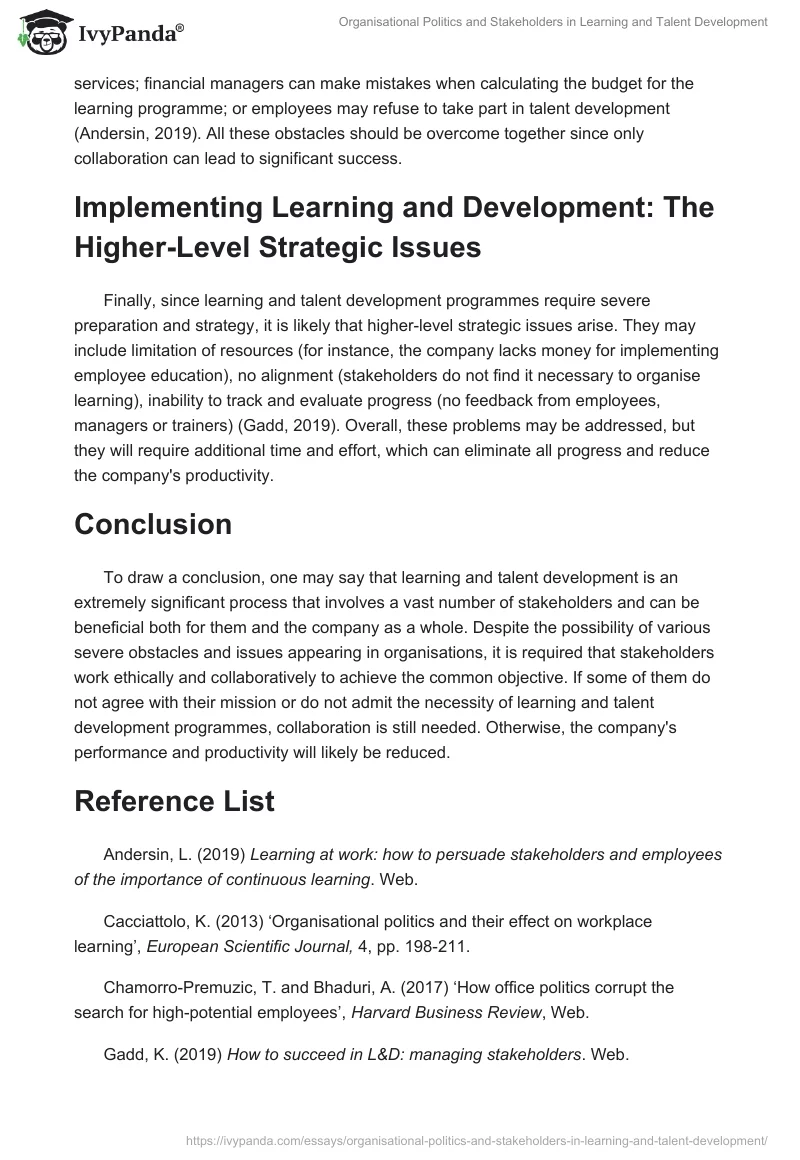 Organisational Politics and Stakeholders in Learning and Talent Development. Page 5