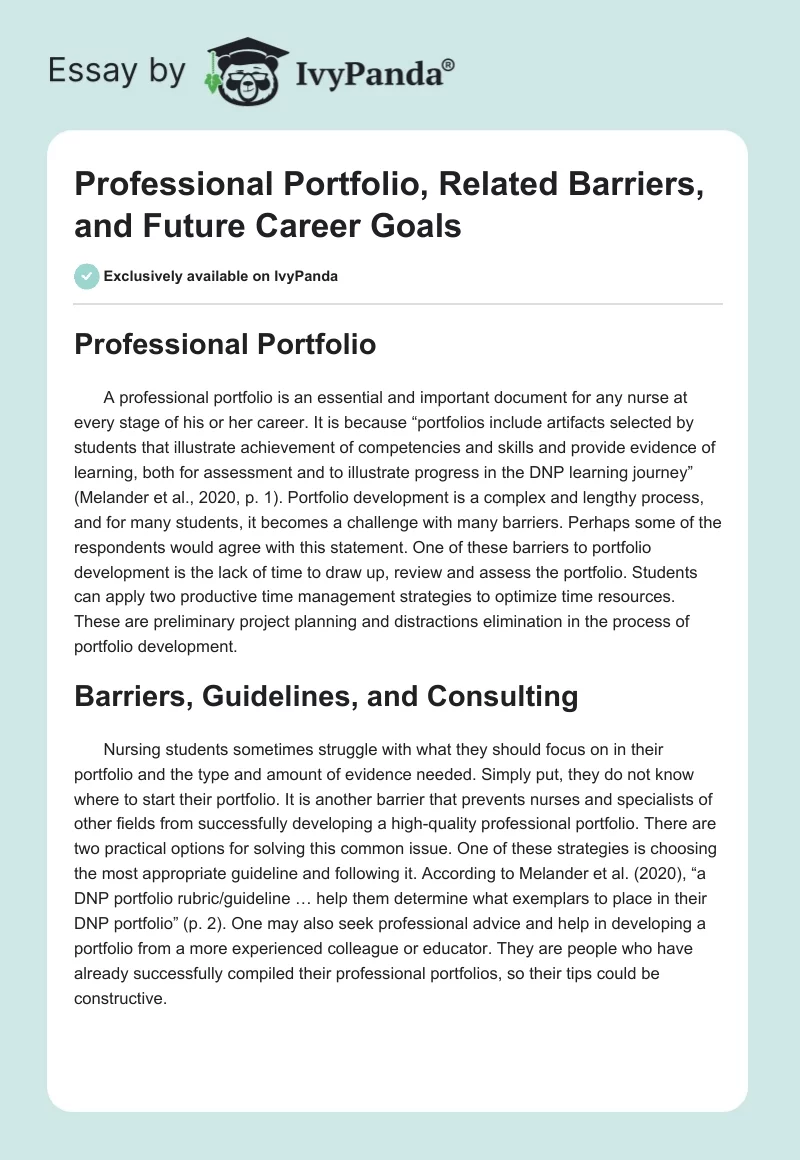 Professional Portfolio, Related Barriers, and Future Career Goals. Page 1