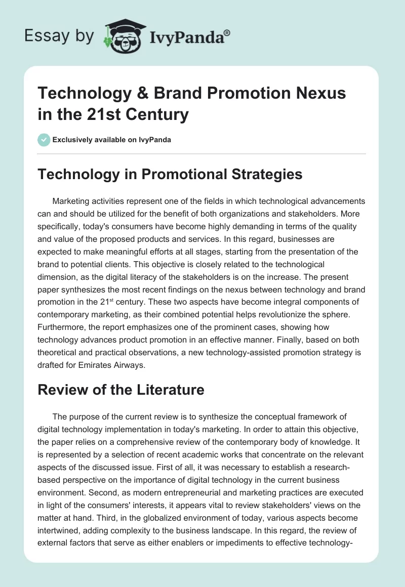 Technology & Brand Promotion Nexus in the 21st Century. Page 1