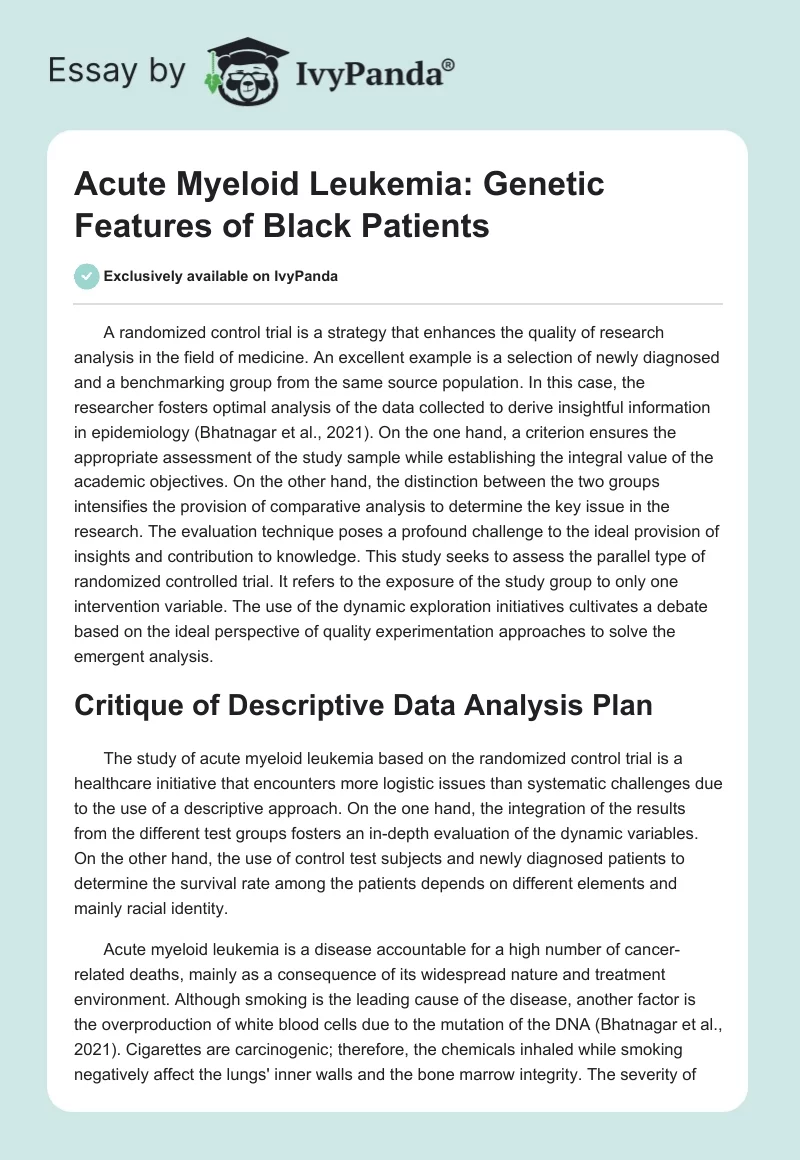 Acute Myeloid Leukemia: Genetic Features of Black Patients. Page 1