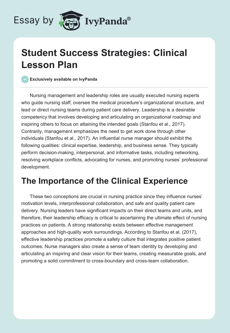 Student Success Strategies: Clinical Lesson Plan. Page 1
