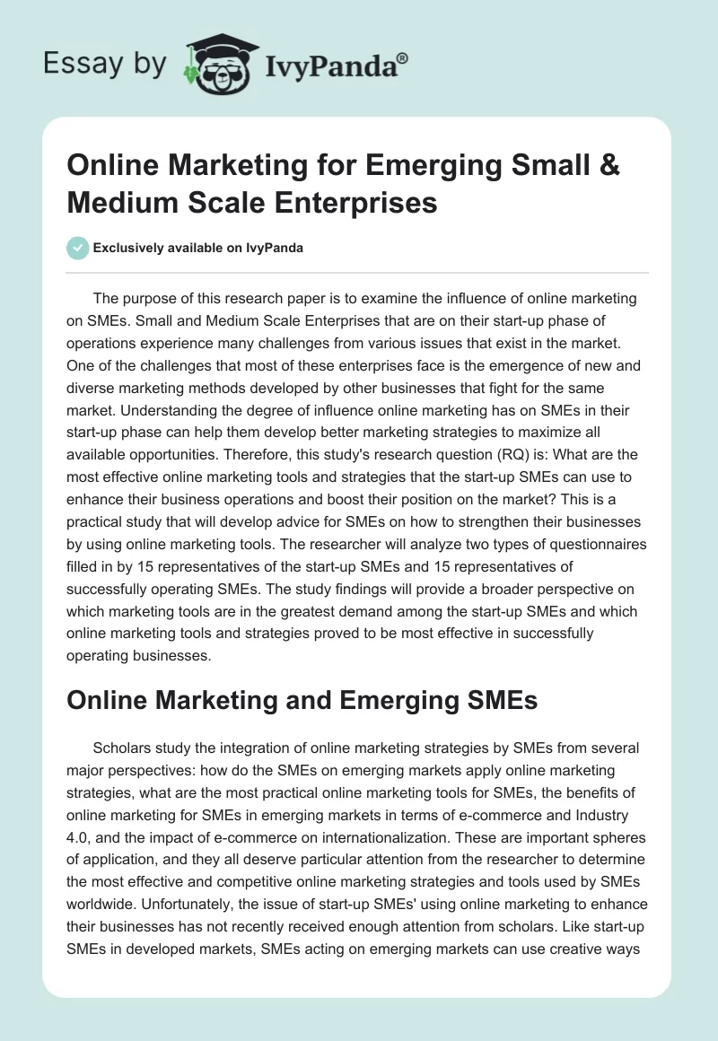 Online Marketing for Emerging Small & Medium Scale Enterprises. Page 1