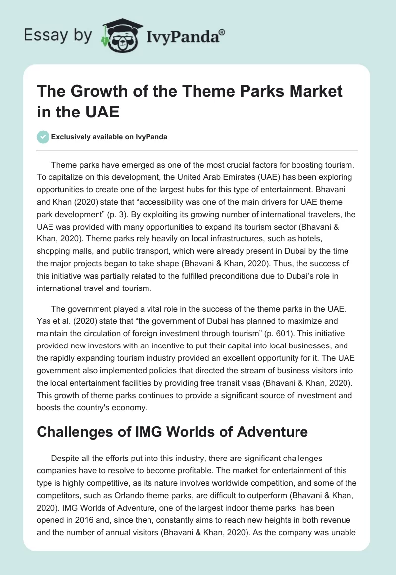 The Growth of the Theme Parks Market in the UAE. Page 1