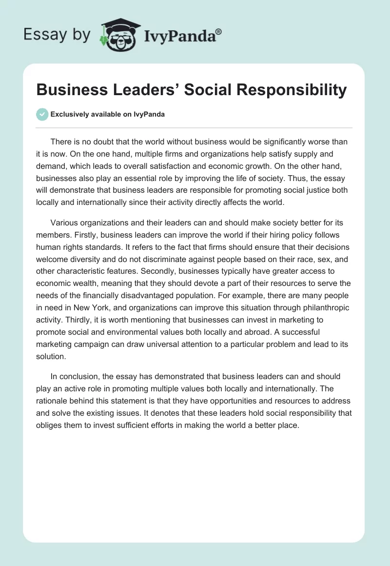 Business Leaders’ Social Responsibility. Page 1