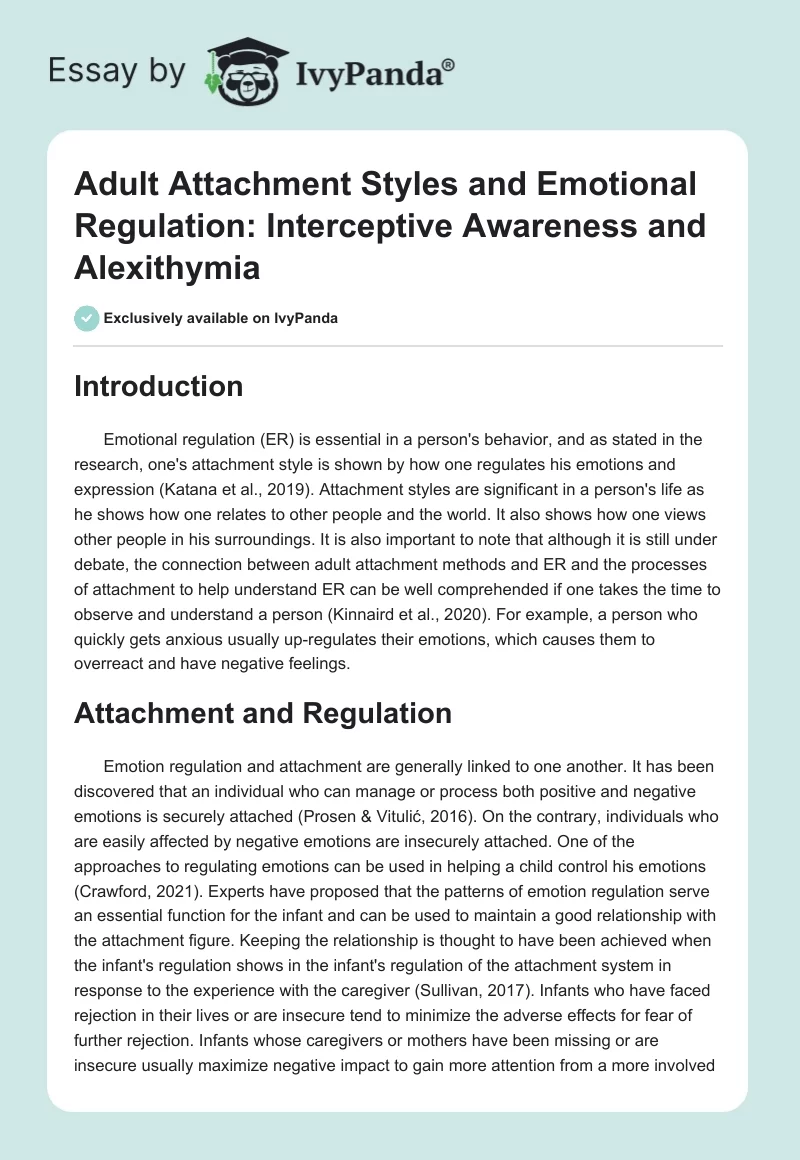 Adult Attachment Styles and Emotional Regulation: Interceptive Awareness and Alexithymia. Page 1