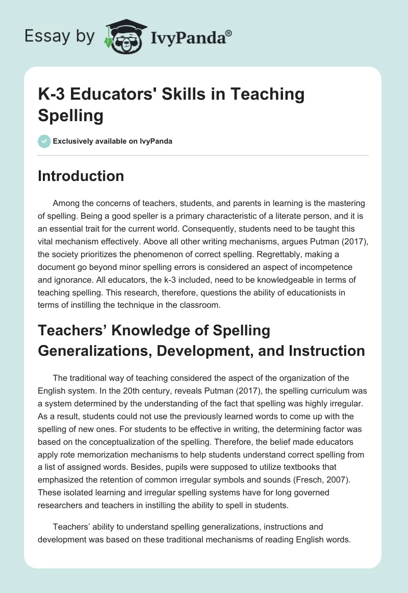 K-3 Educators' Skills in Teaching Spelling. Page 1