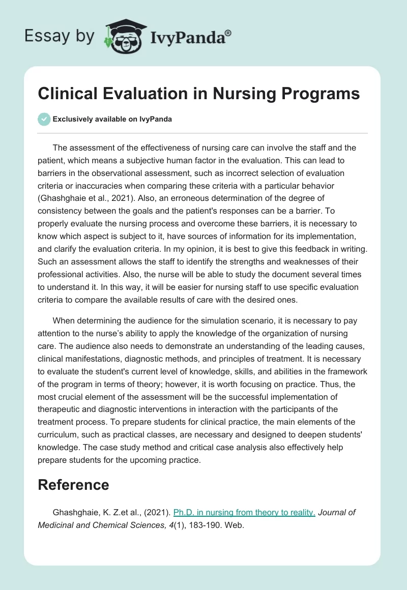 Clinical Evaluation in Nursing Programs. Page 1