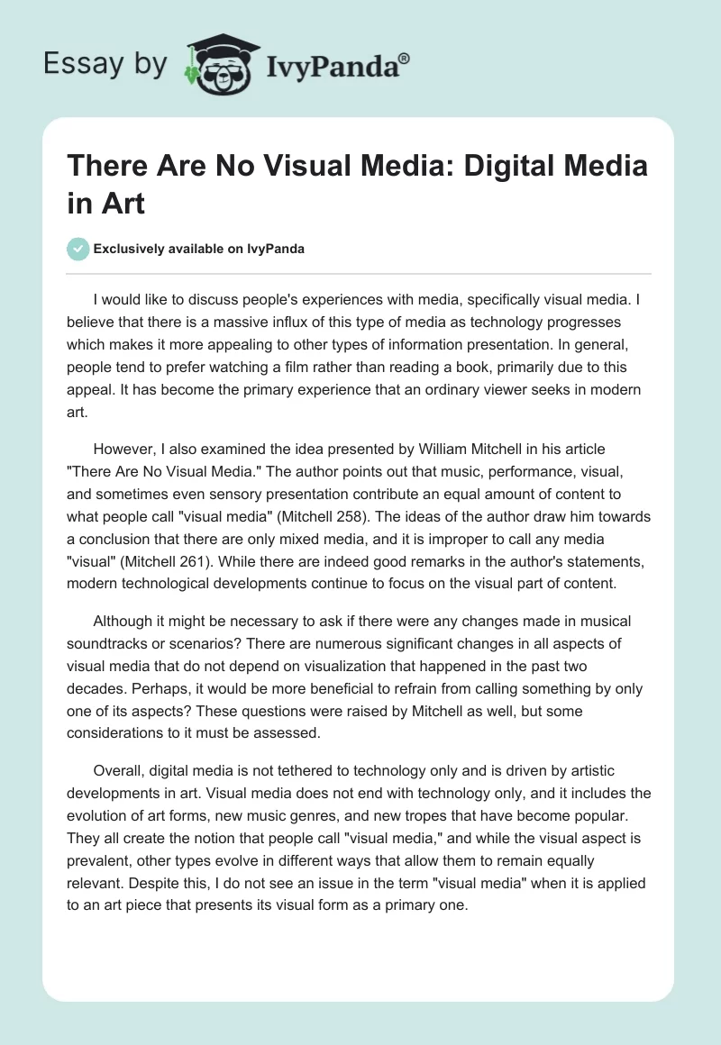 "There Are No Visual Media": Digital Media in Art. Page 1