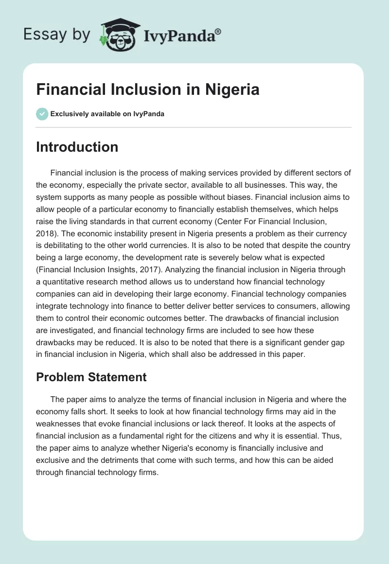 Financial Inclusion in Nigeria. Page 1