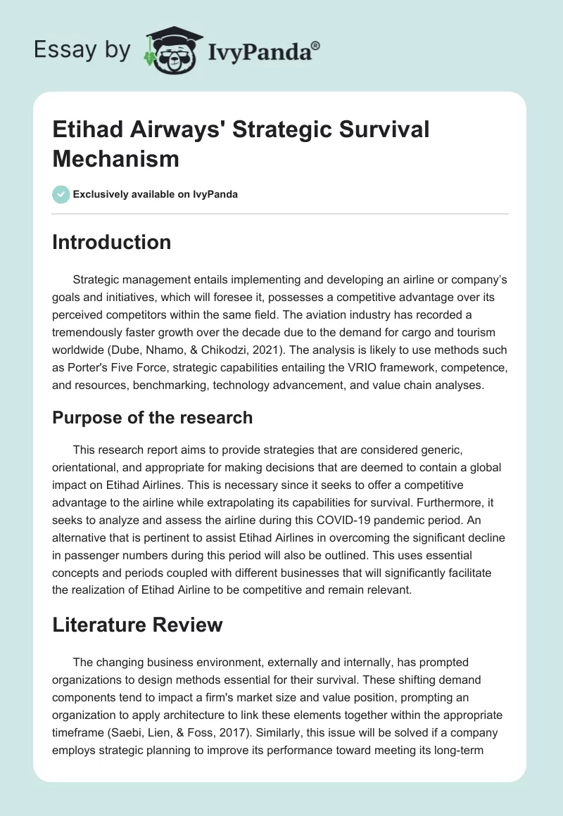 Etihad Airways' Strategic Survival Mechanism. Page 1