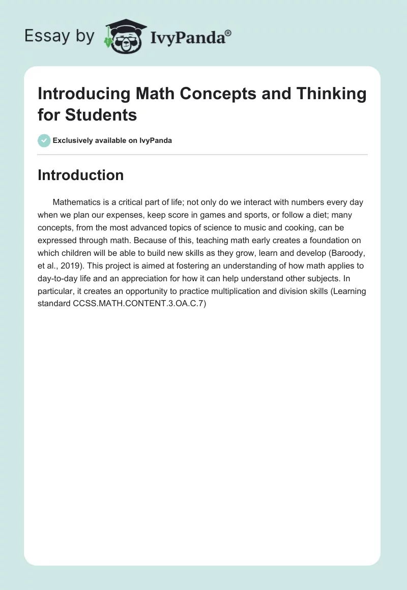 Introducing Math Concepts and Thinking for Students. Page 1