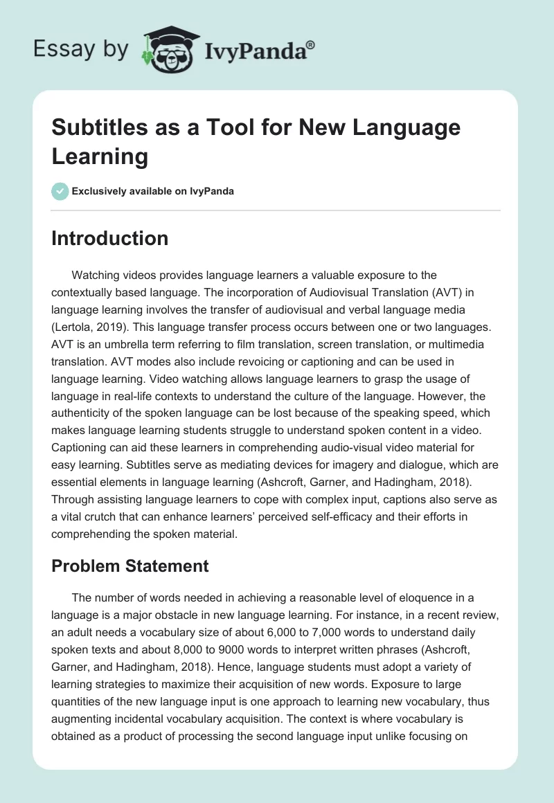 Subtitles as a Tool for New Language Learning. Page 1