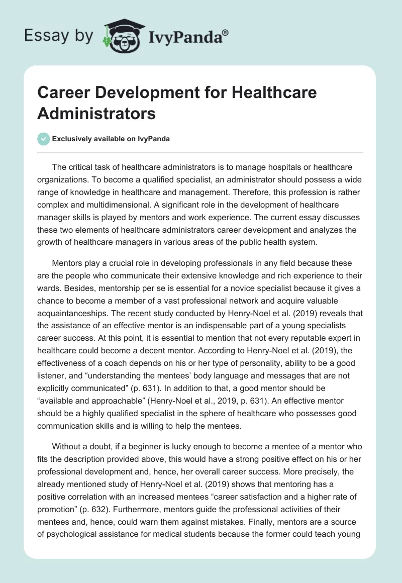 Career Development for Healthcare Administrators. Page 1