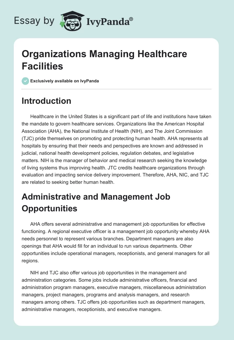 Organizations Managing Healthcare Facilities. Page 1