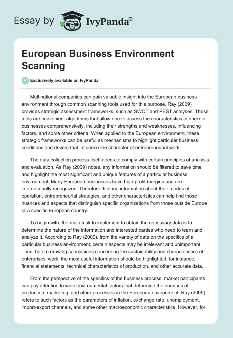 European Business Environment Scanning. Page 1