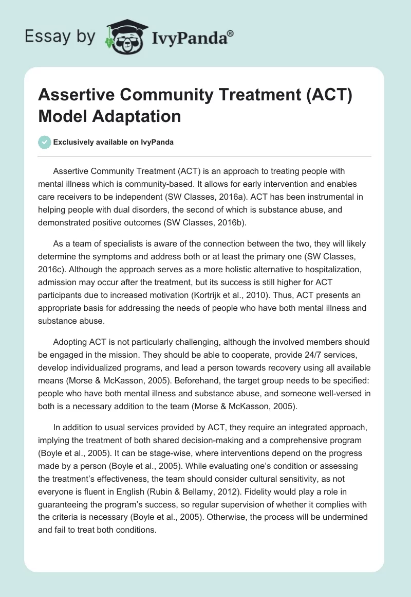 Assertive Community Treatment (ACT) Model Adaptation. Page 1