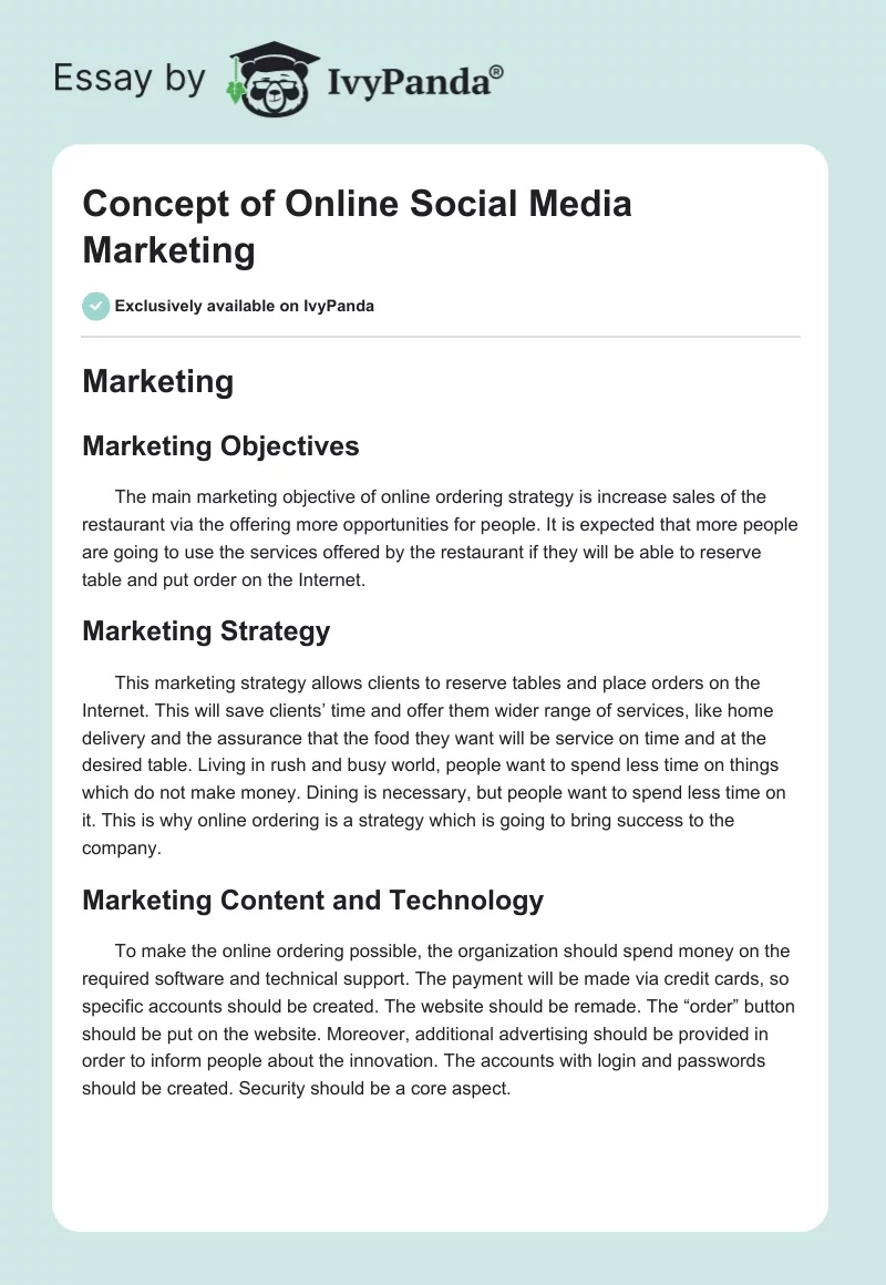 Concept of Online Social Media Marketing . Page 1