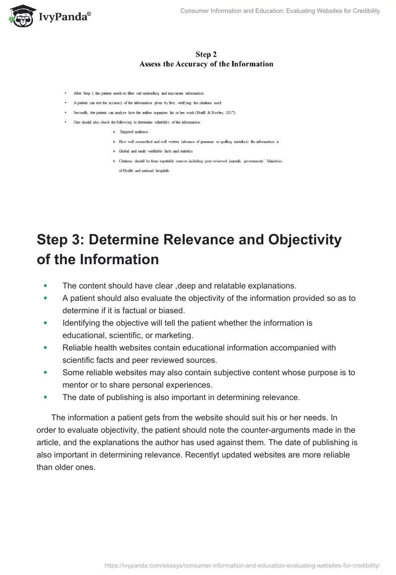 Consumer Information and Education: Evaluating Websites for Credibility. Page 4