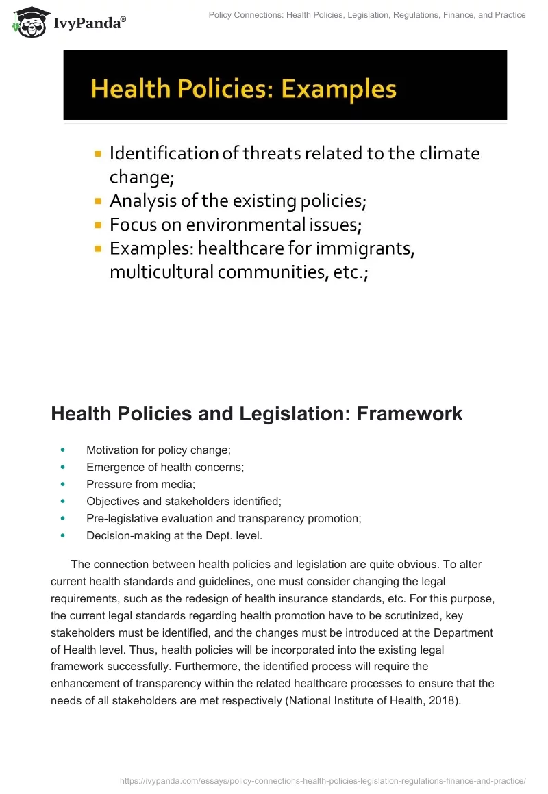 Policy Connections: Health Policies, Legislation, Regulations, Finance, and Practice. Page 4