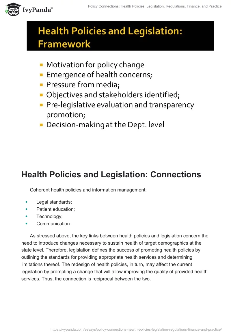 Policy Connections: Health Policies, Legislation, Regulations, Finance, and Practice. Page 5