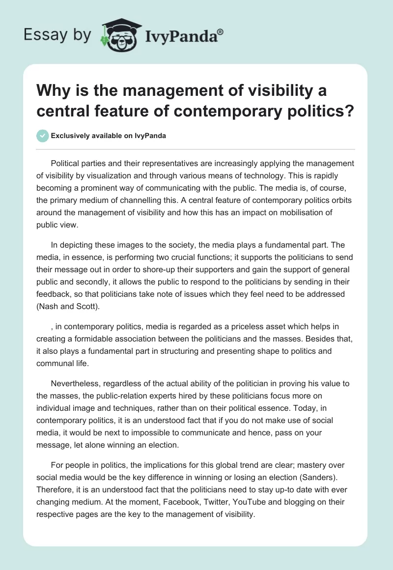 Why is the management of visibility a central feature of contemporary politics?. Page 1