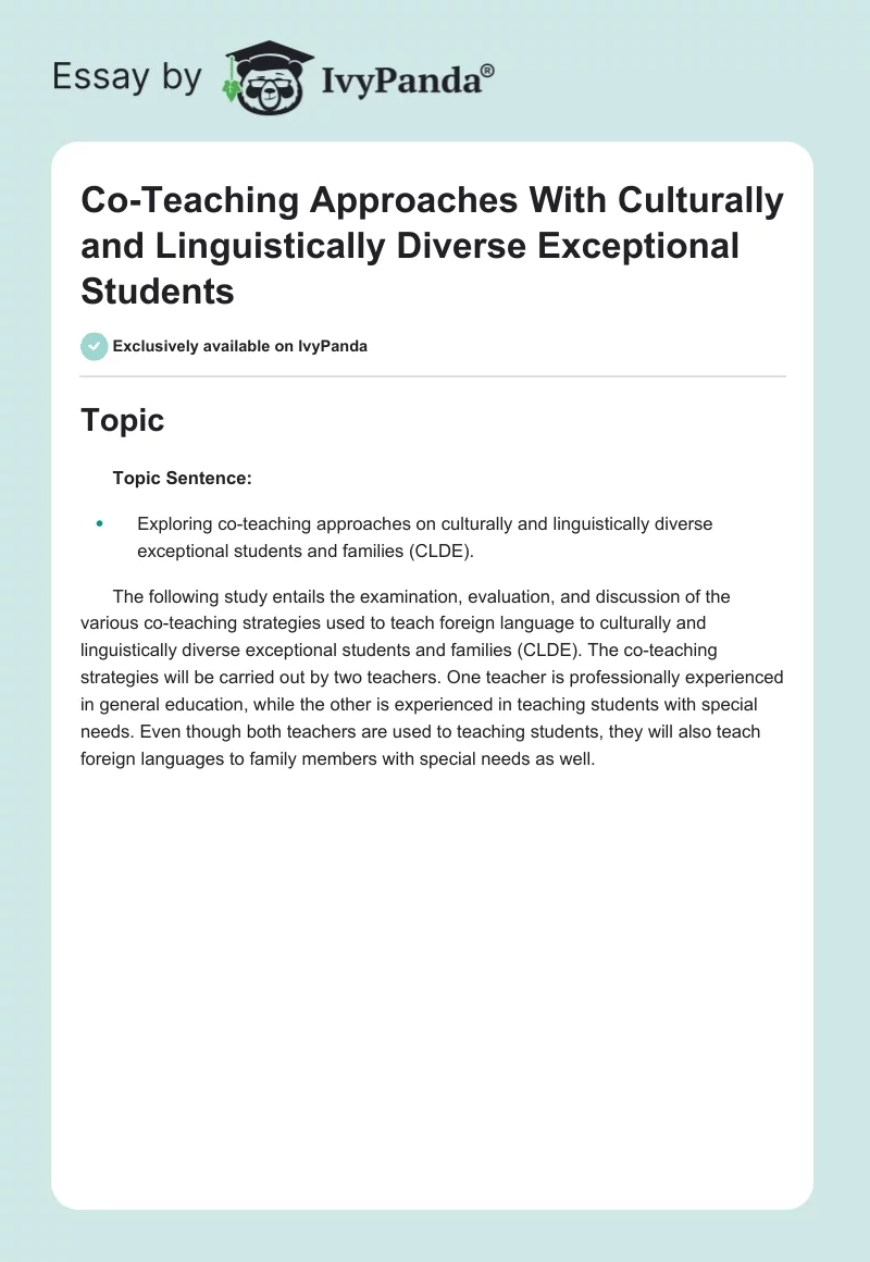 Co-Teaching Approaches With Culturally and Linguistically Diverse Exceptional Students. Page 1