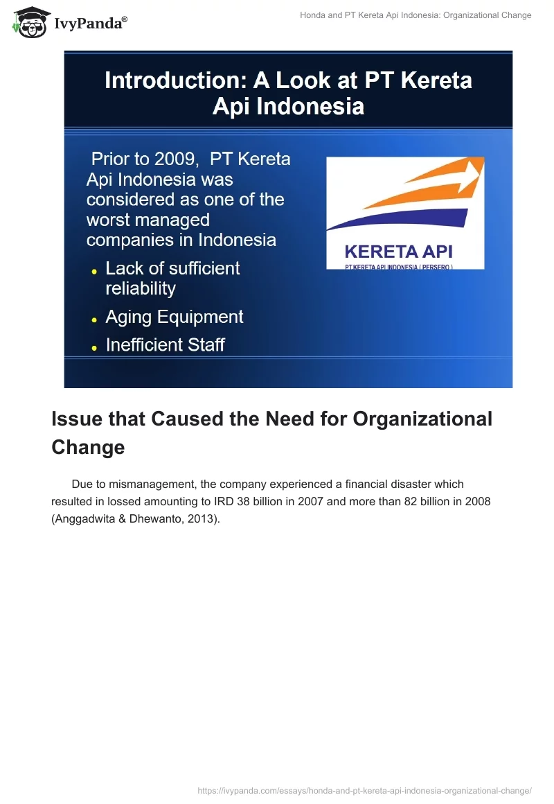 Honda and PT Kereta Api Indonesia: Organizational Change. Page 2
