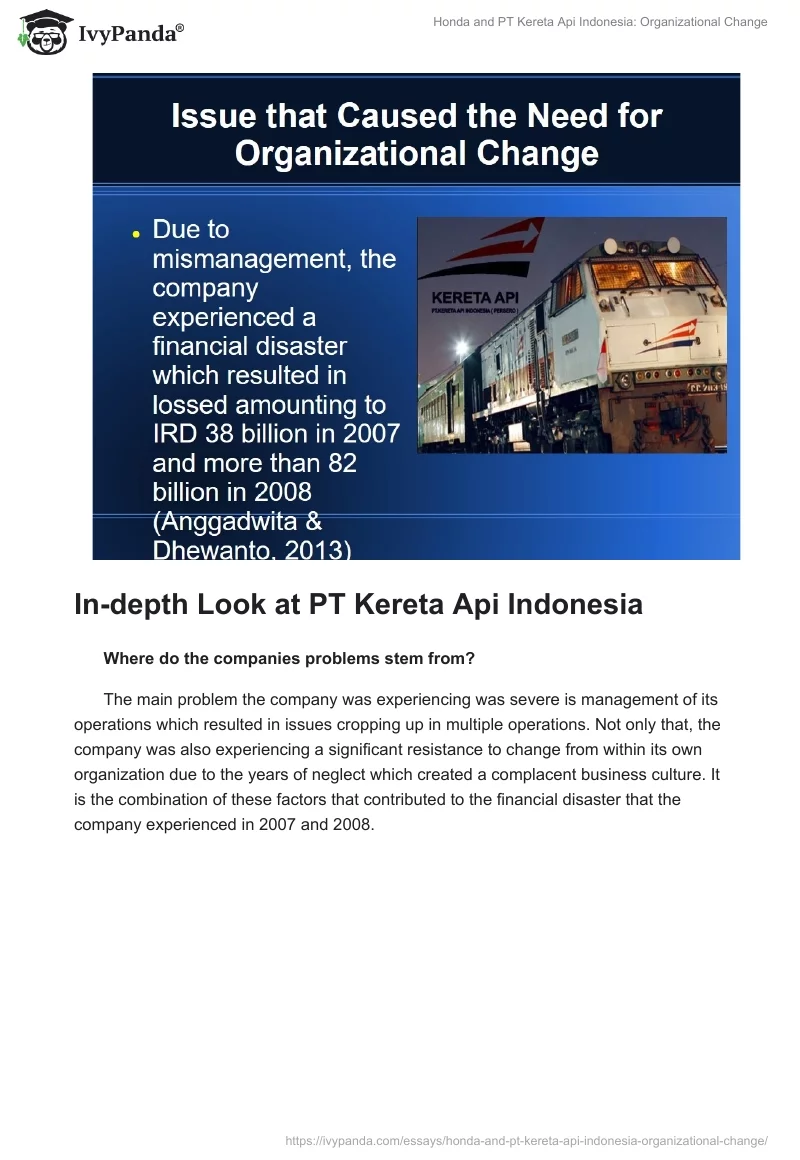 Honda and PT Kereta Api Indonesia: Organizational Change. Page 3