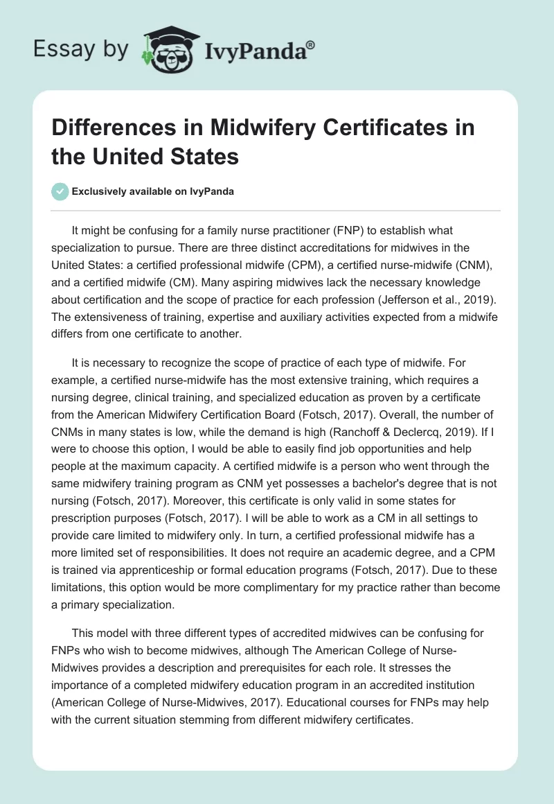 Differences in Midwifery Certificates in the United States. Page 1