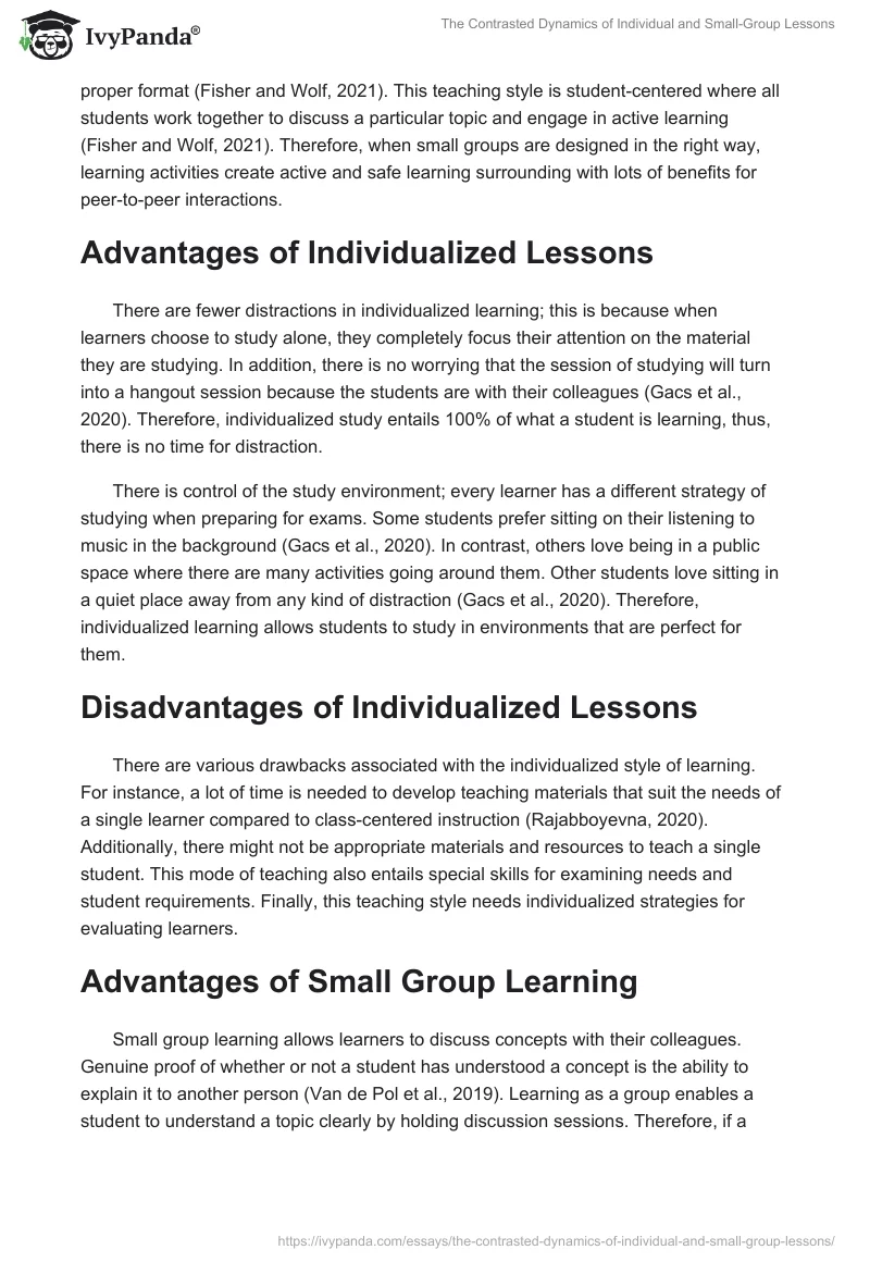 The Contrasted Dynamics of Individual and Small-Group Lessons. Page 2