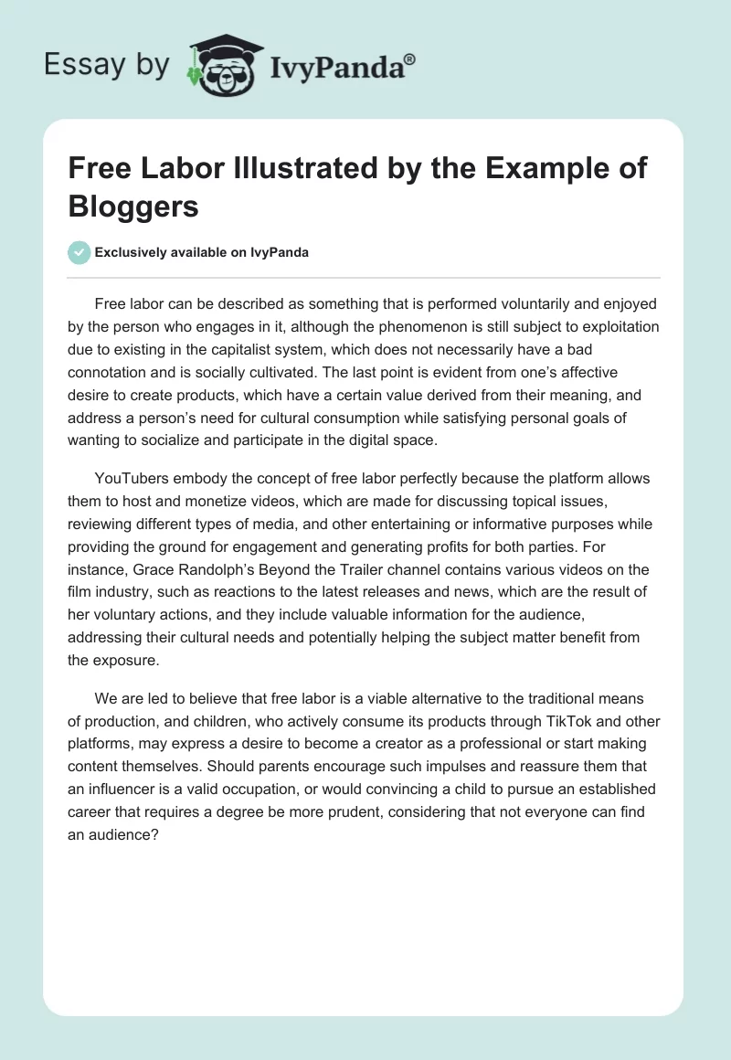 Free Labor Illustrated by the Example of Bloggers. Page 1