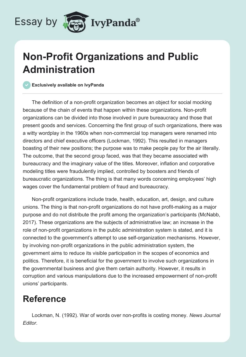 Non-Profit Organizations and Public Administration. Page 1
