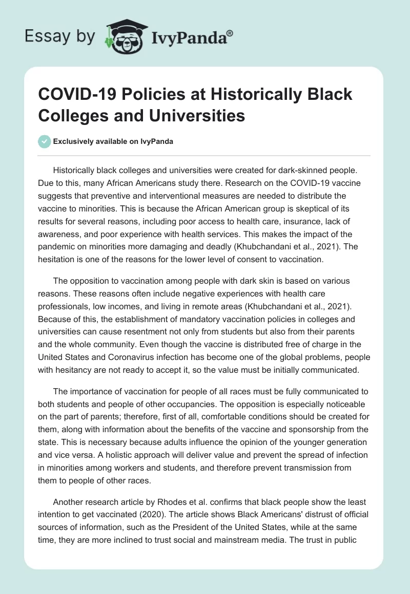COVID-19 Policies at Historically Black Colleges and Universities. Page 1