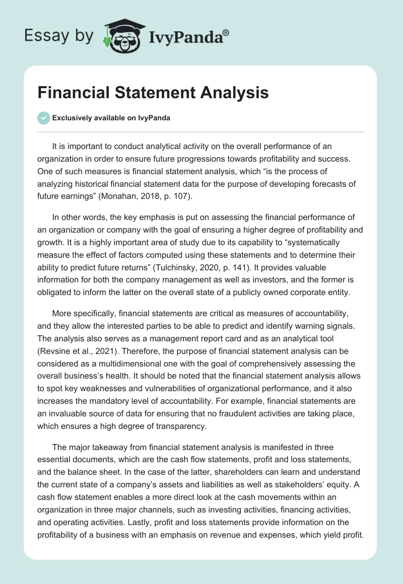 Financial Statement Analysis. Page 1