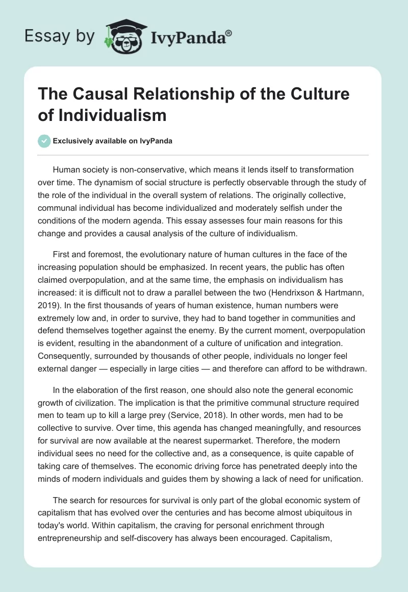 The Causal Relationship of the Culture of Individualism. Page 1