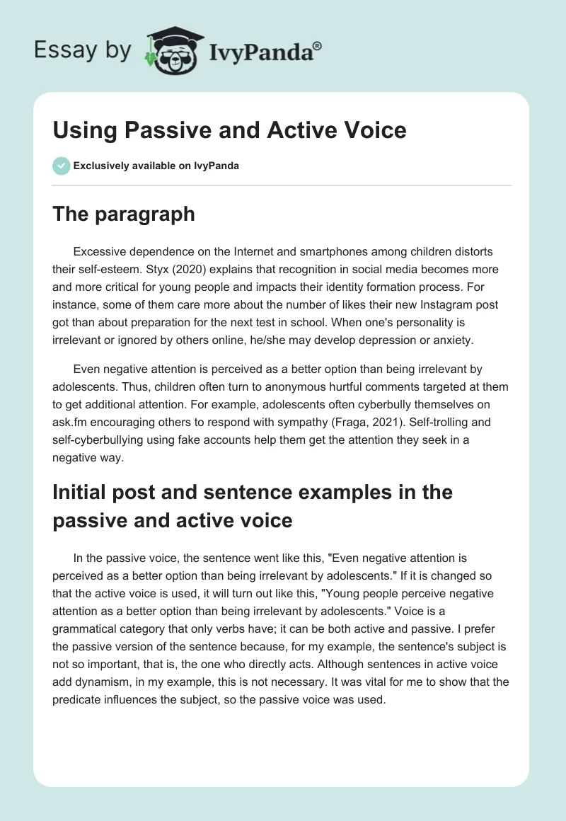 Using Passive and Active Voice. Page 1