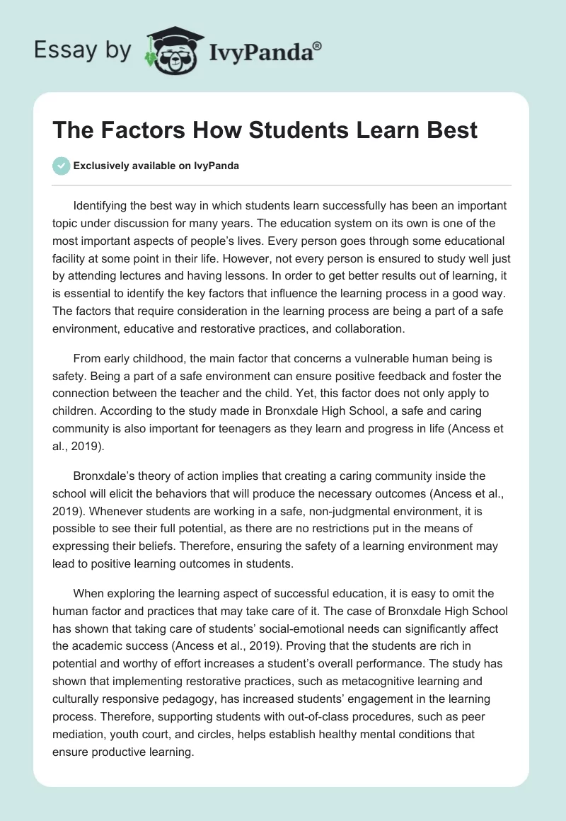 The Factors How Students Learn Best. Page 1
