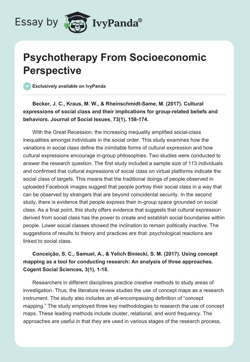 Psychotherapy From Socioeconomic Perspective. Page 1