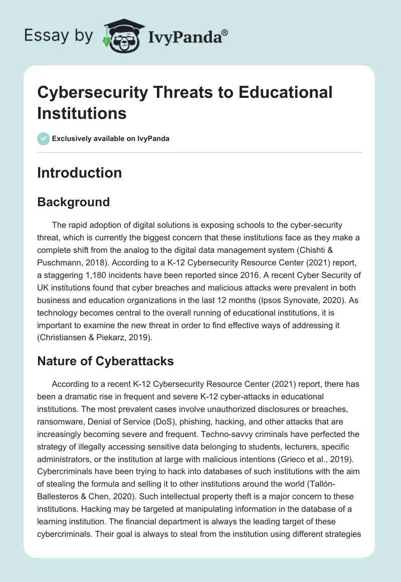 Cybersecurity Threats to Educational Institutions. Page 1