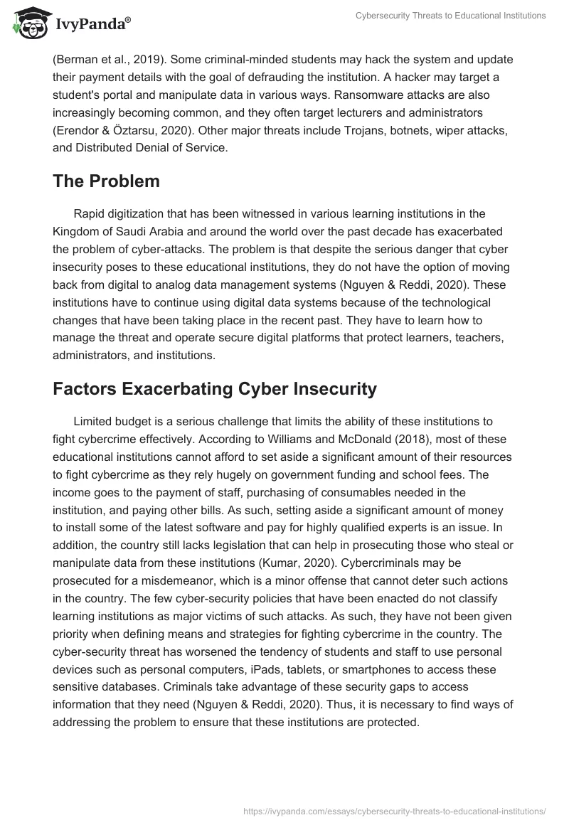 Cybersecurity Threats to Educational Institutions. Page 2