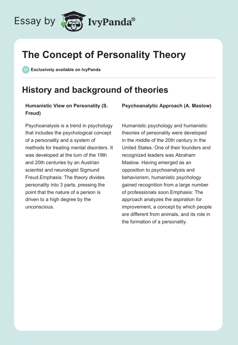 The Concept of Personality Theory. Page 1