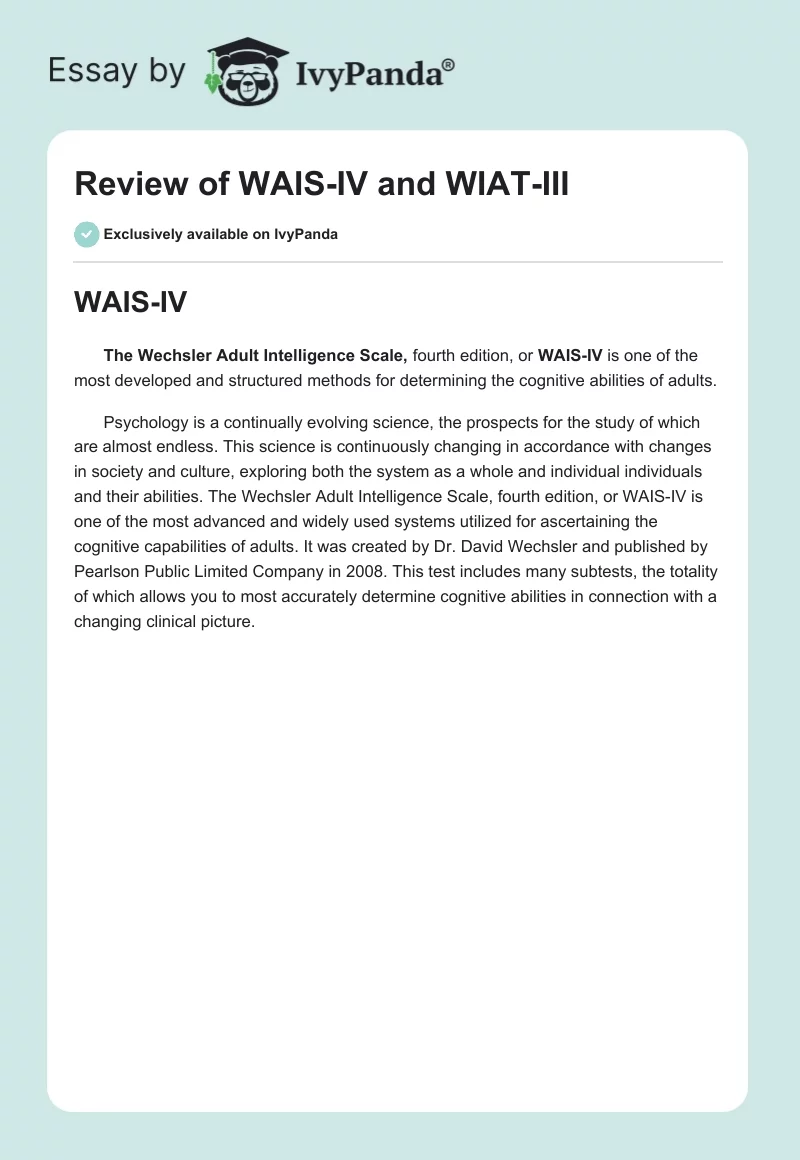 Review of WAIS-IV and WIAT-III. Page 1