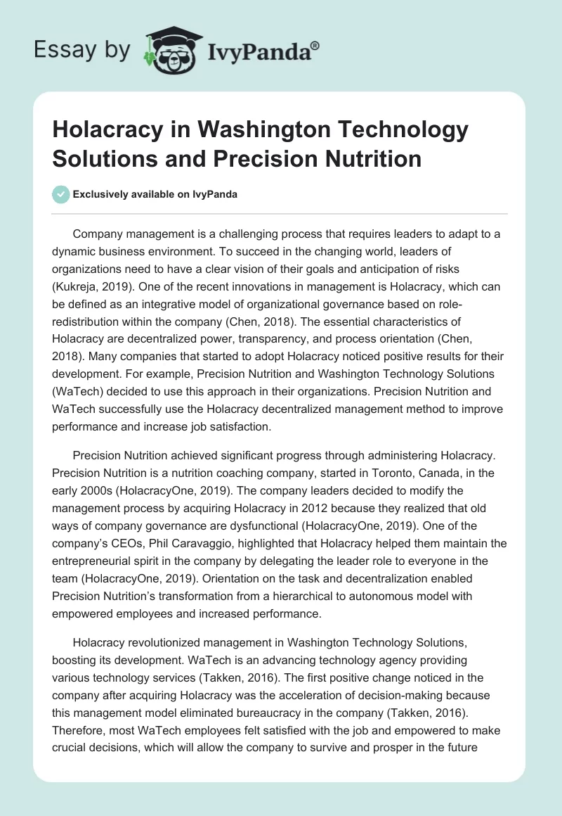 Holacracy in Washington Technology Solutions and Precision Nutrition. Page 1