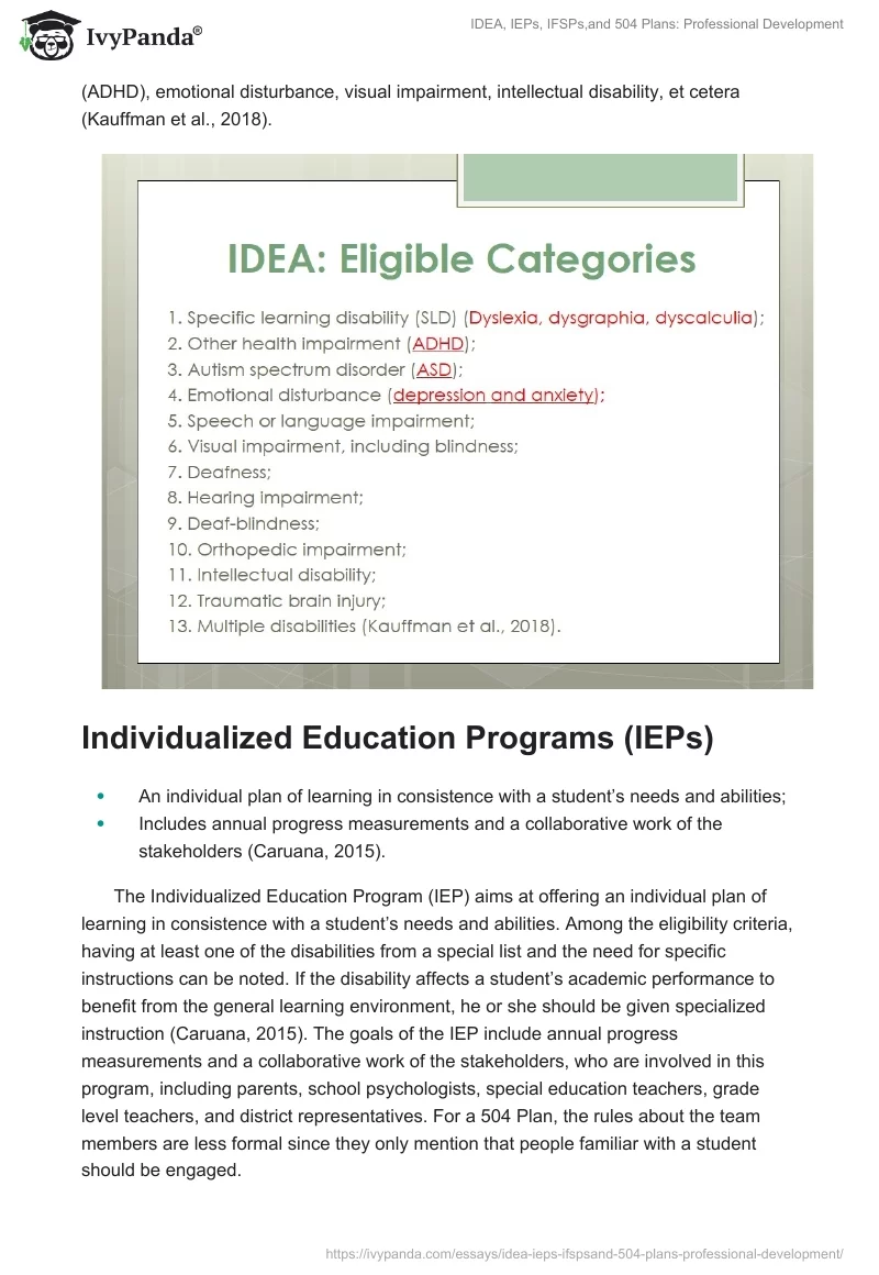 IDEA, IEPs, IFSPs,and 504 Plans: Professional Development. Page 3