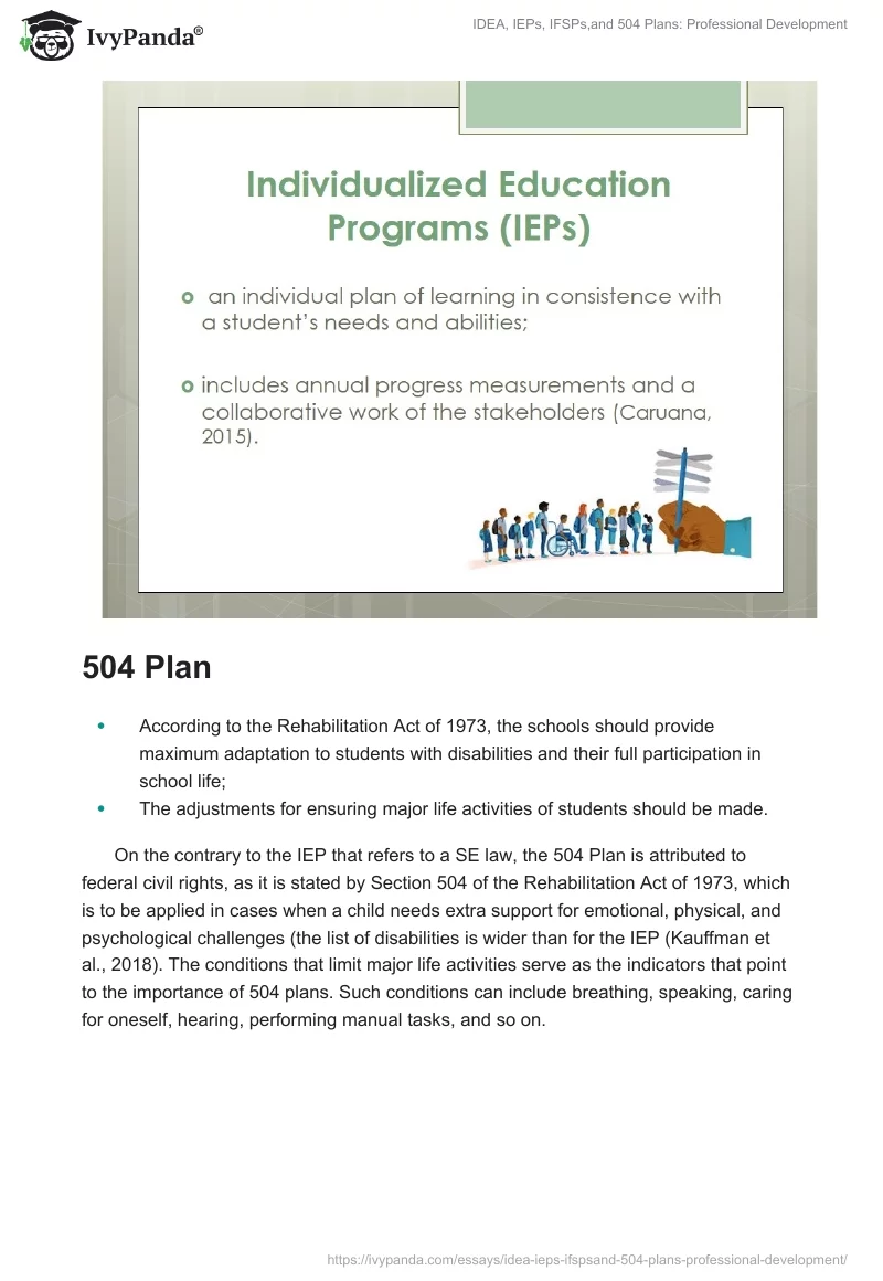 IDEA, IEPs, IFSPs,and 504 Plans: Professional Development. Page 4