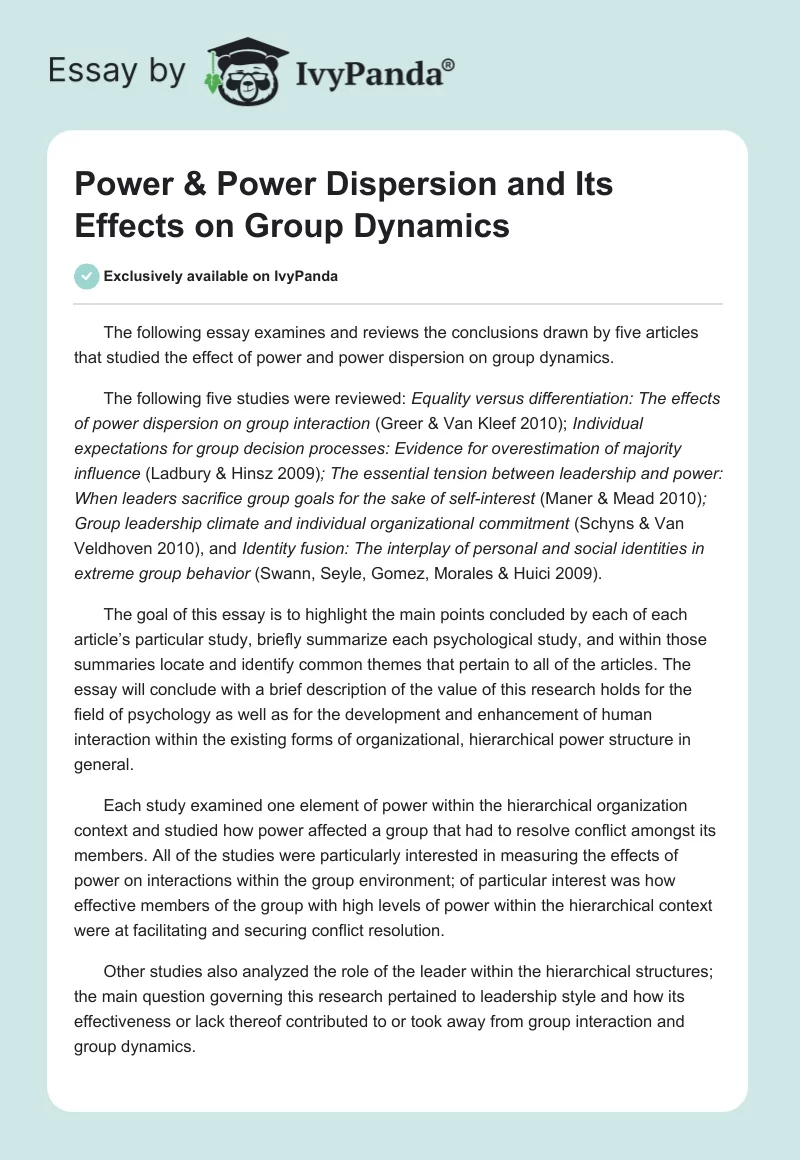 Power & Power Dispersion and Its Effects on Group Dynamics. Page 1