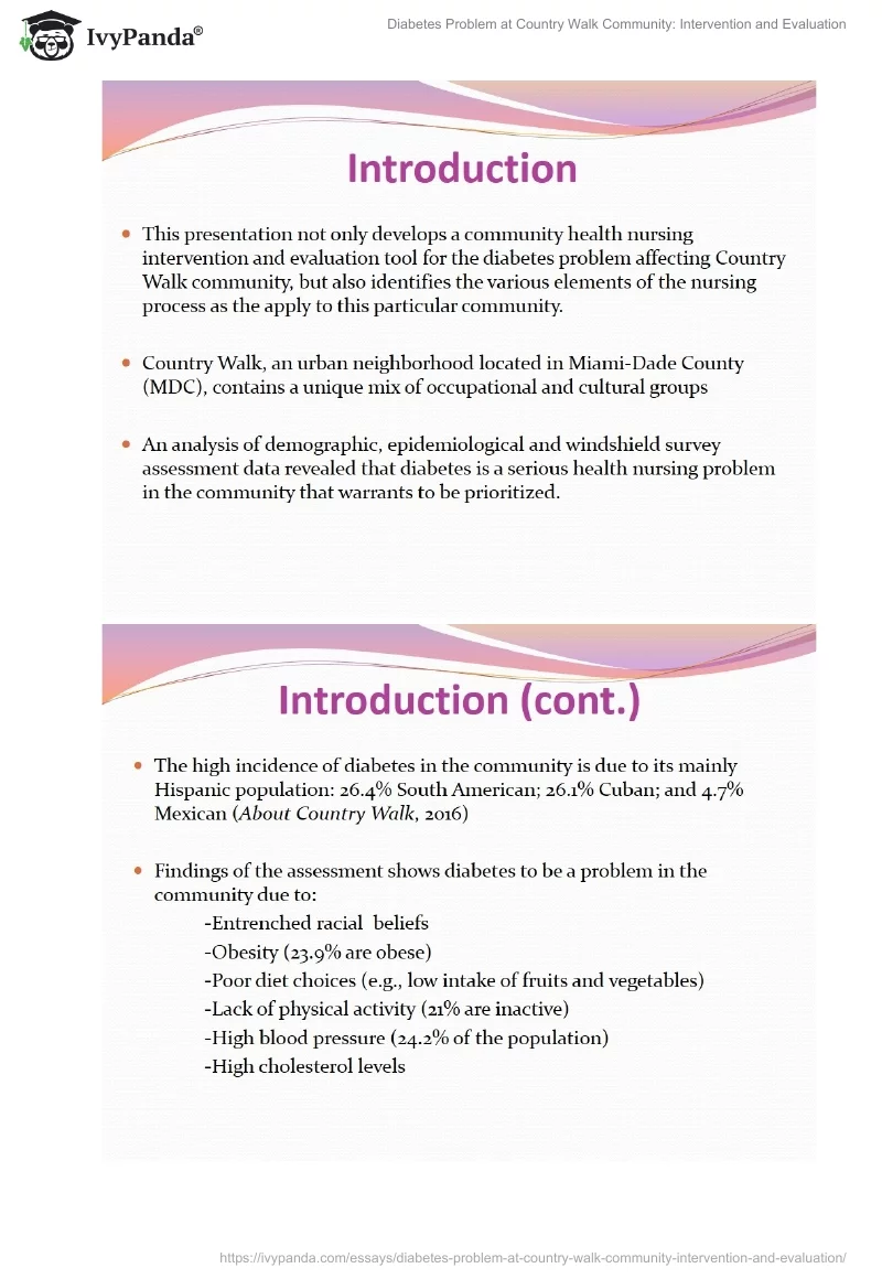 Diabetes Problem at Country Walk Community: Intervention and Evaluation. Page 2